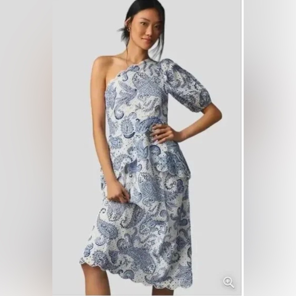 Farm Rio One-Shoulder Eyelet Midi Dress Medium NWT